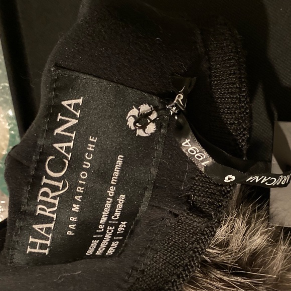 HARRICANA SNOW BEANIE WITH UPCYCLED SILVER FOX FUR POM RARE Grey/Black MIX - Picture 7 of 15